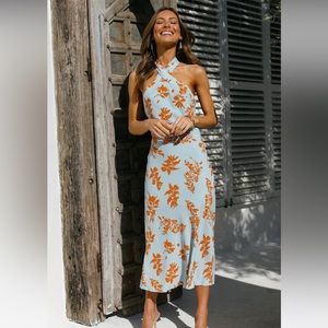 Hello Molly Halter baby blue backless lined dress - nevef worn, in bag w/ tags